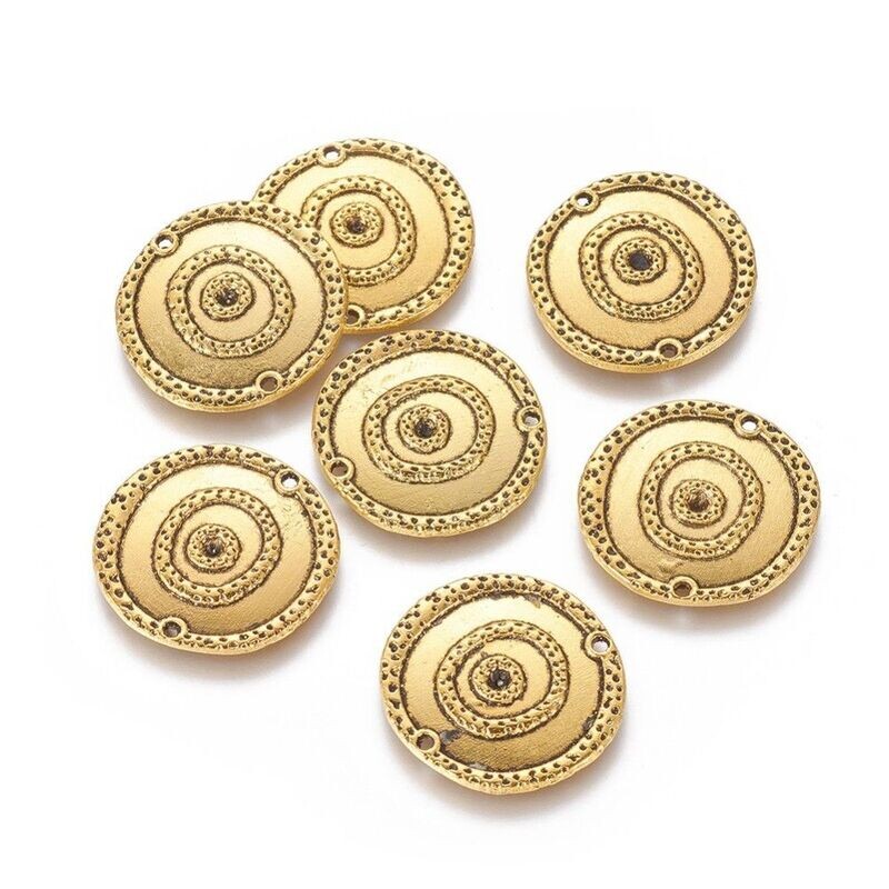 10 x Antique Gold Circular Connectors, 22x2mm