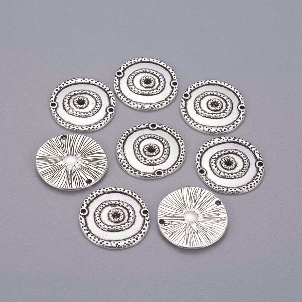10 x Antique Silver Circular Connectors, 22x2mm