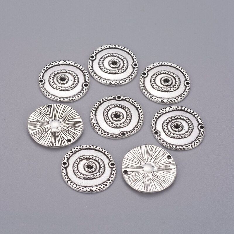 10 x Antique Silver Circular Connectors, 22x2mm