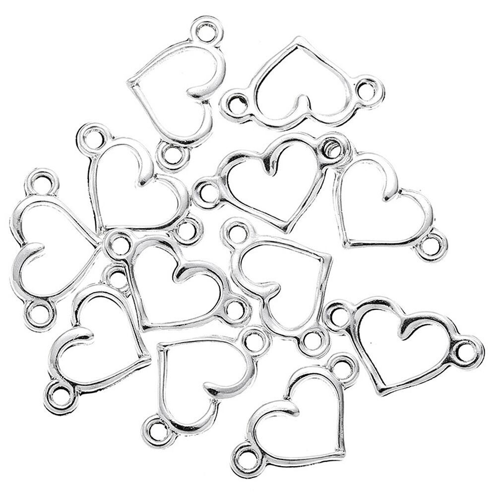 10 x Silver Plated Heart Connector, 14x8mm