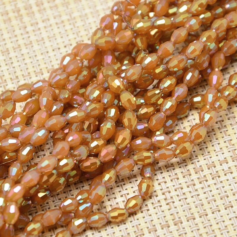 6x4mm Electroplated Faceted Glass Rice beads in Amber