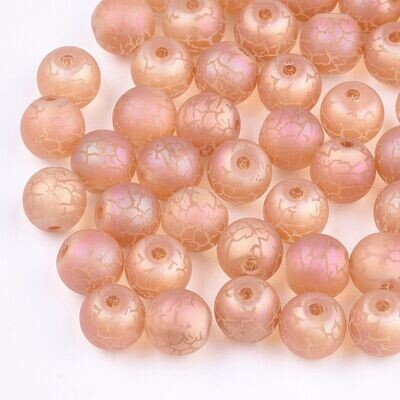 50 x Electroplated Frosted Glass Beads, 9mm, Peachy Orange