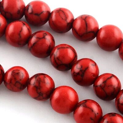 50 x Howlite Beads in Red & Black, 8mm