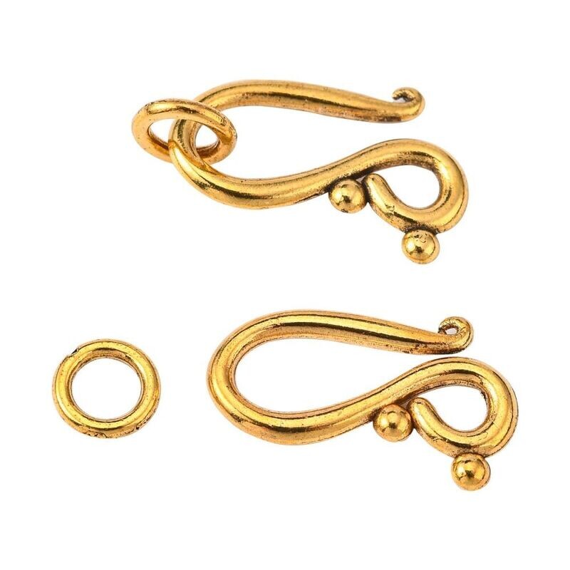 10 x Antique Gold Hook & Eye Clasp, 20x12mm/7mm