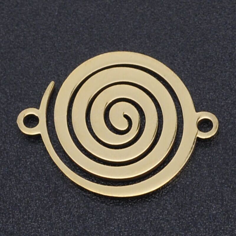 Stainless Steel Gold Spiral Link Connector, 14x18x1mm, Hole 1.4mm