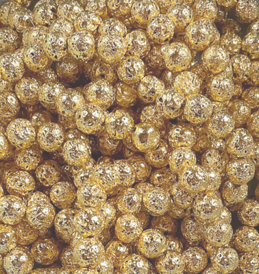 Electroplated Lava Beads in Gold, 8mm, 1 Strand