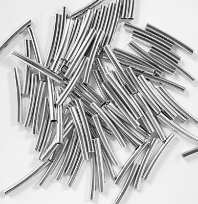 50 x Platinum Plated Noodle Tube Beads, 15x2mm