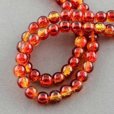 25 x 10mm Crackle Glass in Two Tone Red and Gold