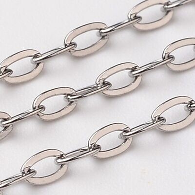 Stainless Steel Cable Chain, 3.6x2.3x0.5mm, 1 Metre