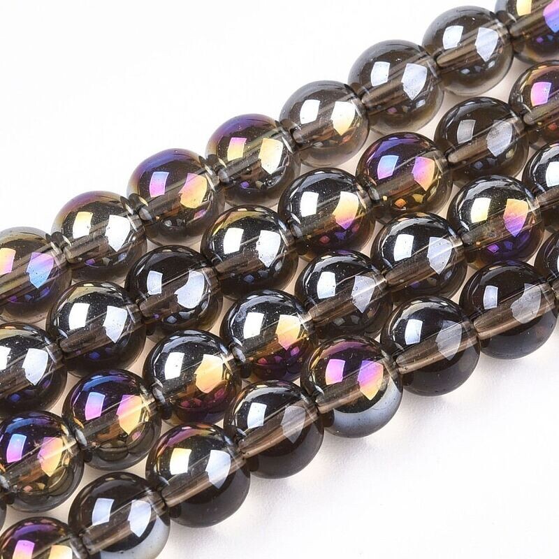 Electroplated Glass Beads in Grey with AB Finish, 6mm, 1 Strand