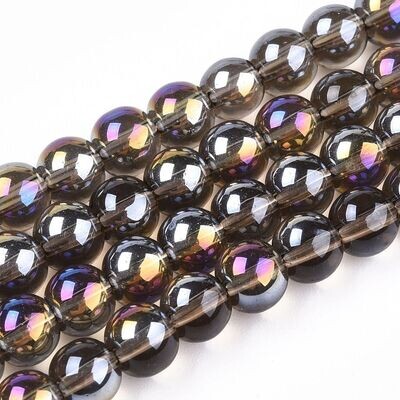 Electroplated Glass Beads in Grey with AB Finish, 6mm, 1 Strand