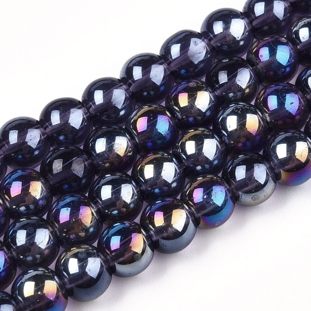 Electroplated Glass Beads in Purple with AB Finish, 6mm, 1 Strand