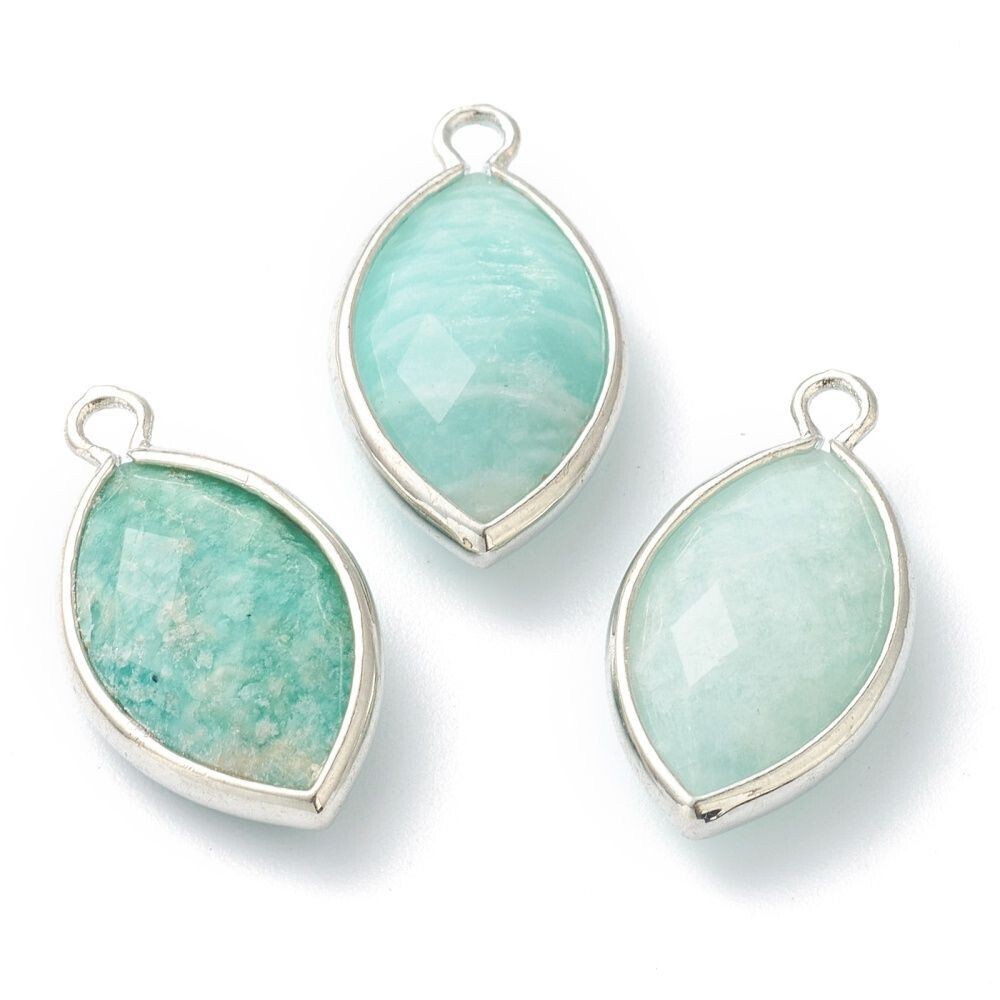 Natural Amazonite Pendant with Silver Frame, 22x12x5mm