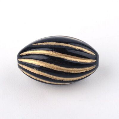 30 x Plated Oval Acrylic Beads, 14x9mm, Black & Gold