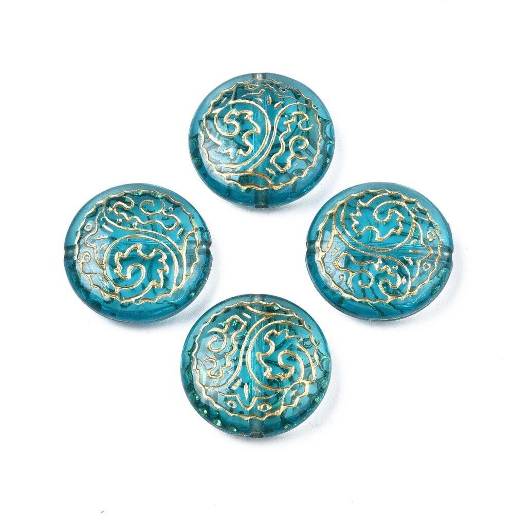 20 x Plated Round Acrylic Beads, 18x6mm, Teal & Gold