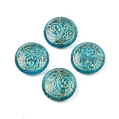 20 x Plated Round Acrylic Beads, 18x6mm, Teal & Gold