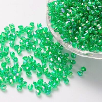 100 x 4mm AB Plated Acrylic Bicone Beads in Green