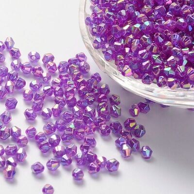 100 x 4mm AB Plated Acrylic Bicone Beads in Purple