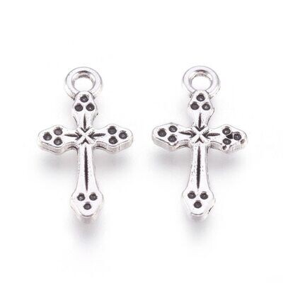 Antique Silver Engraved Cross Charm, 19x10mm