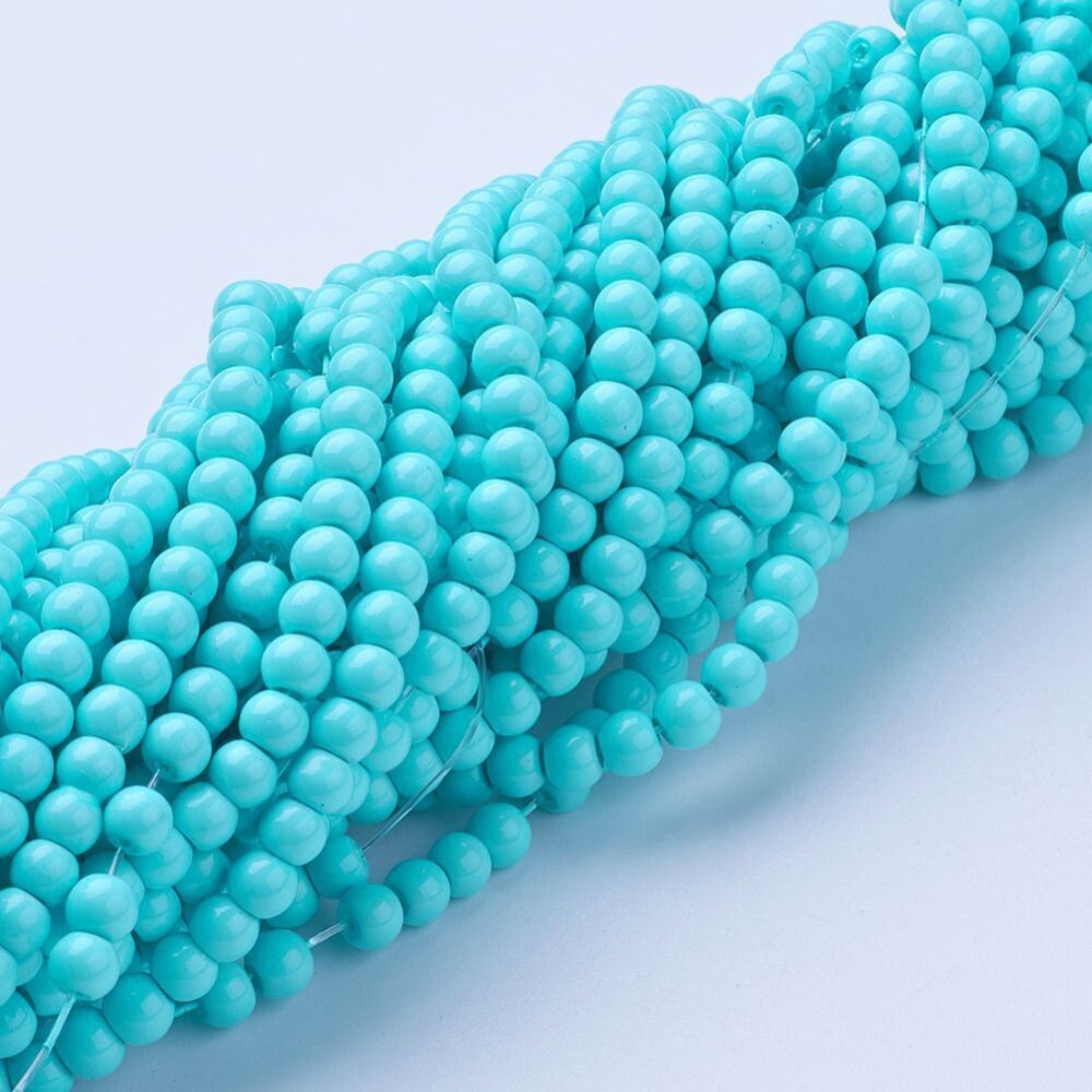 4mm Glass Pearls in Light Turquoise, 1 Strand