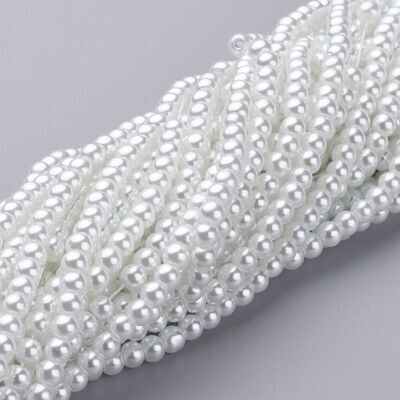 4mm Glass Pearls in White, 1 Strand