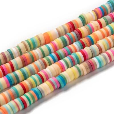 Polymer Clay Heishi Bead Strand, Ivory & Colour Mix, 6mm