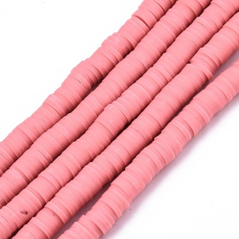 Polymer Clay Heishi Bead Strand, Light Coral, 6mm