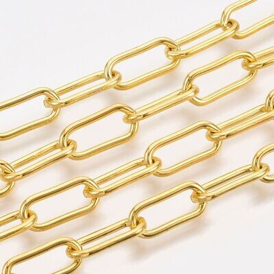 Gold Plated 'Paperclip' Chain, 14x6x1.4mm, 1 Metre