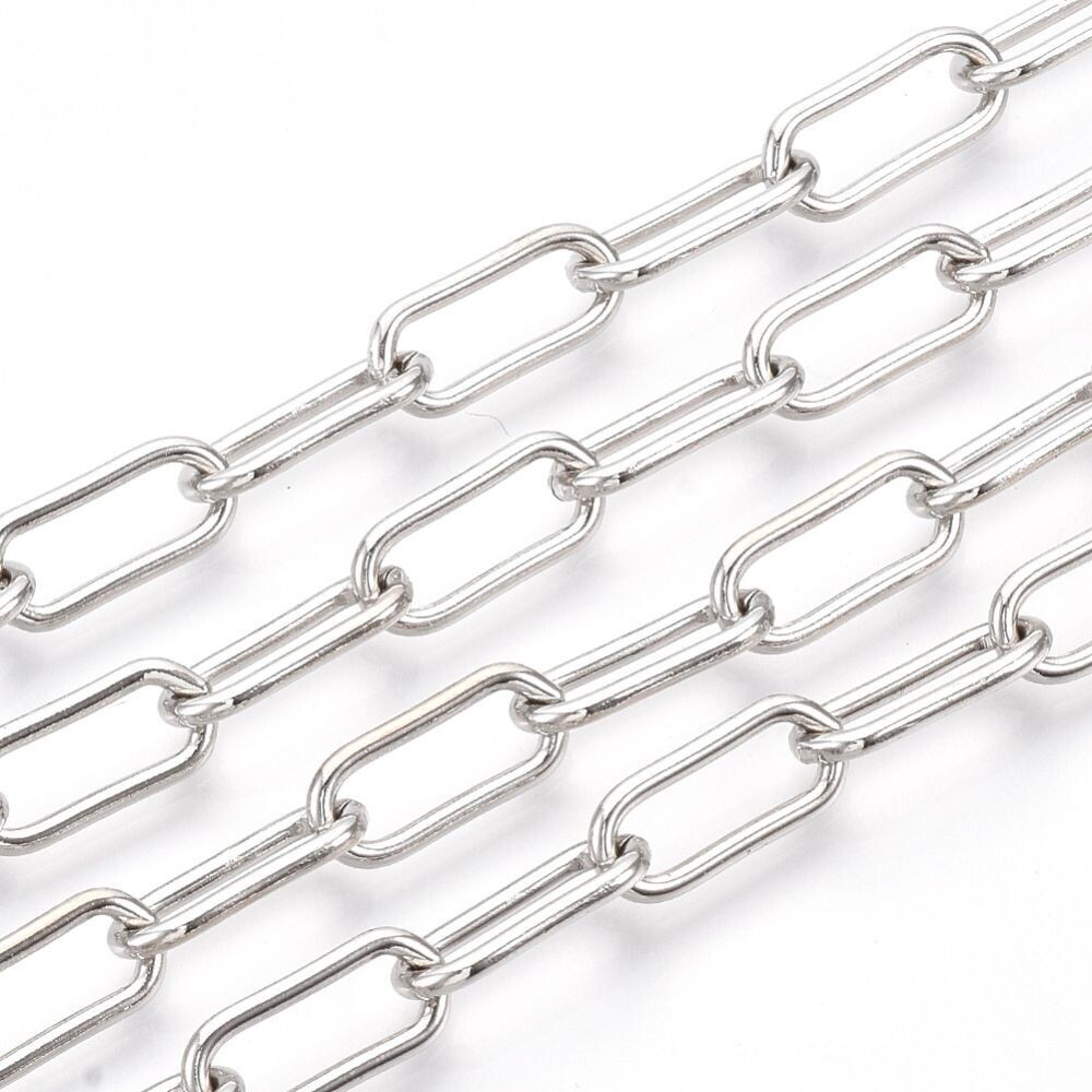 Antique Silver Plated 'Paperclip' Chain, 14x6x1.4mm, 1 Metre