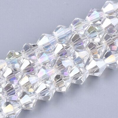 HALF PRICE!! SPECIAL OF THE WEEK!! 6mm AB Plated, Faceted Bicone Crystals in Clear