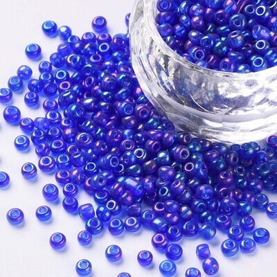 Royal Blue Seed Beads with AB finish, Size 8, 3mm