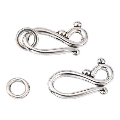 10 x Antique Silver Hook and Eye Clasp, 21x12mm