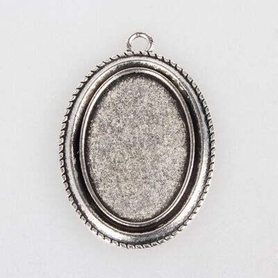 Antique Silver Bezel Pendant, Oval, 44x30mm