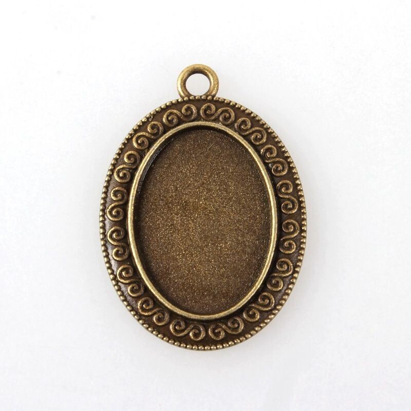 Antique Bronze Bezel Pendant, Oval, 39x28mm