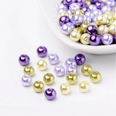 200 x 6mm Glass Pearls, Purples & Greens