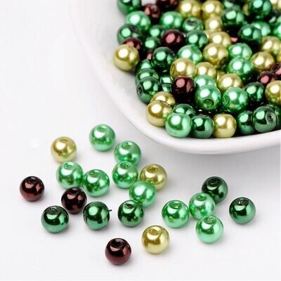 200 x 6mm Glass Pearls, Mixed Greens
