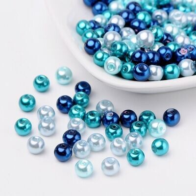 200 x 6mm Glass Pearls, Mixed Blues