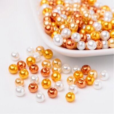 200 x 6mm Glass Pearls, Orange and Yellow