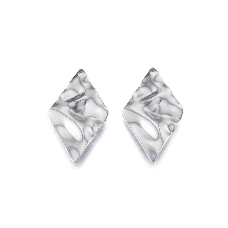 Stainless Steel Wavy Diamond Pendant, 32x18mm