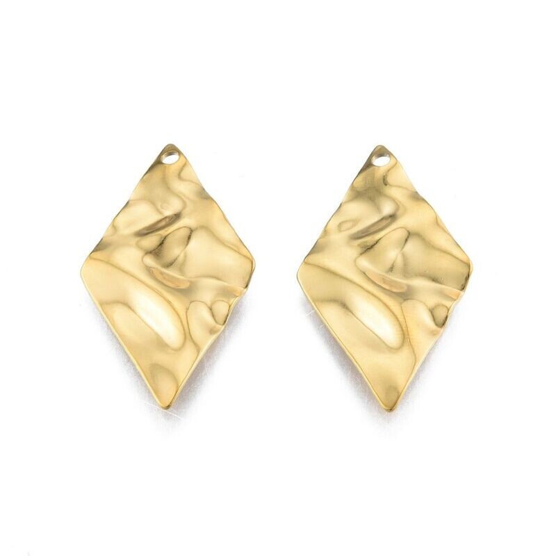 Stainless Steel Gold Wavy Diamond Pendant, 32x18mm