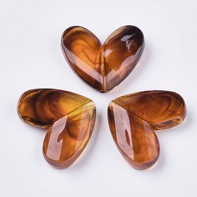 Imitation Amber Acrylic Heart Pendant, 27x33x8mm