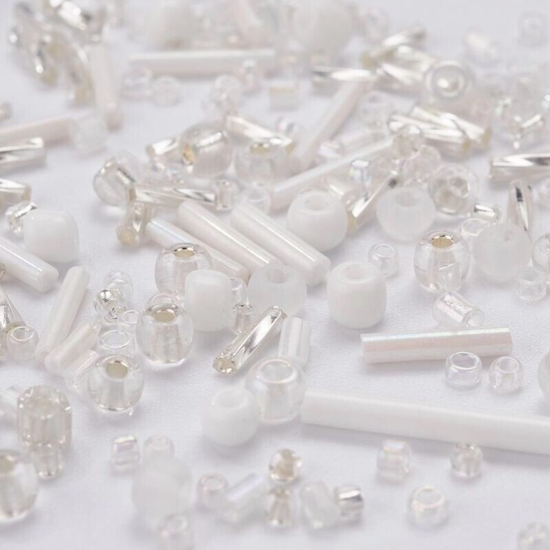 50g Seed & Bugle Bead Mix, Clear/White