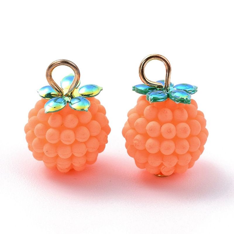 Resin Berry Charm in Bright Orange, 18x12mm