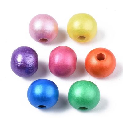 50 x 10mm Painted Pearlised Wooden Beads, Mixed Colours