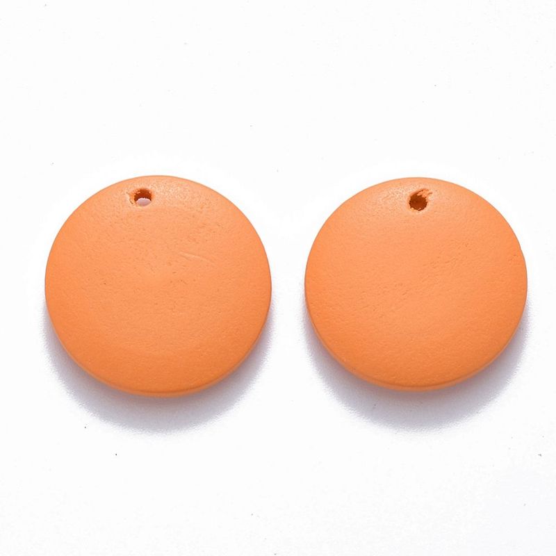 10 x 20mm Painted Wooden Pendants, Orange