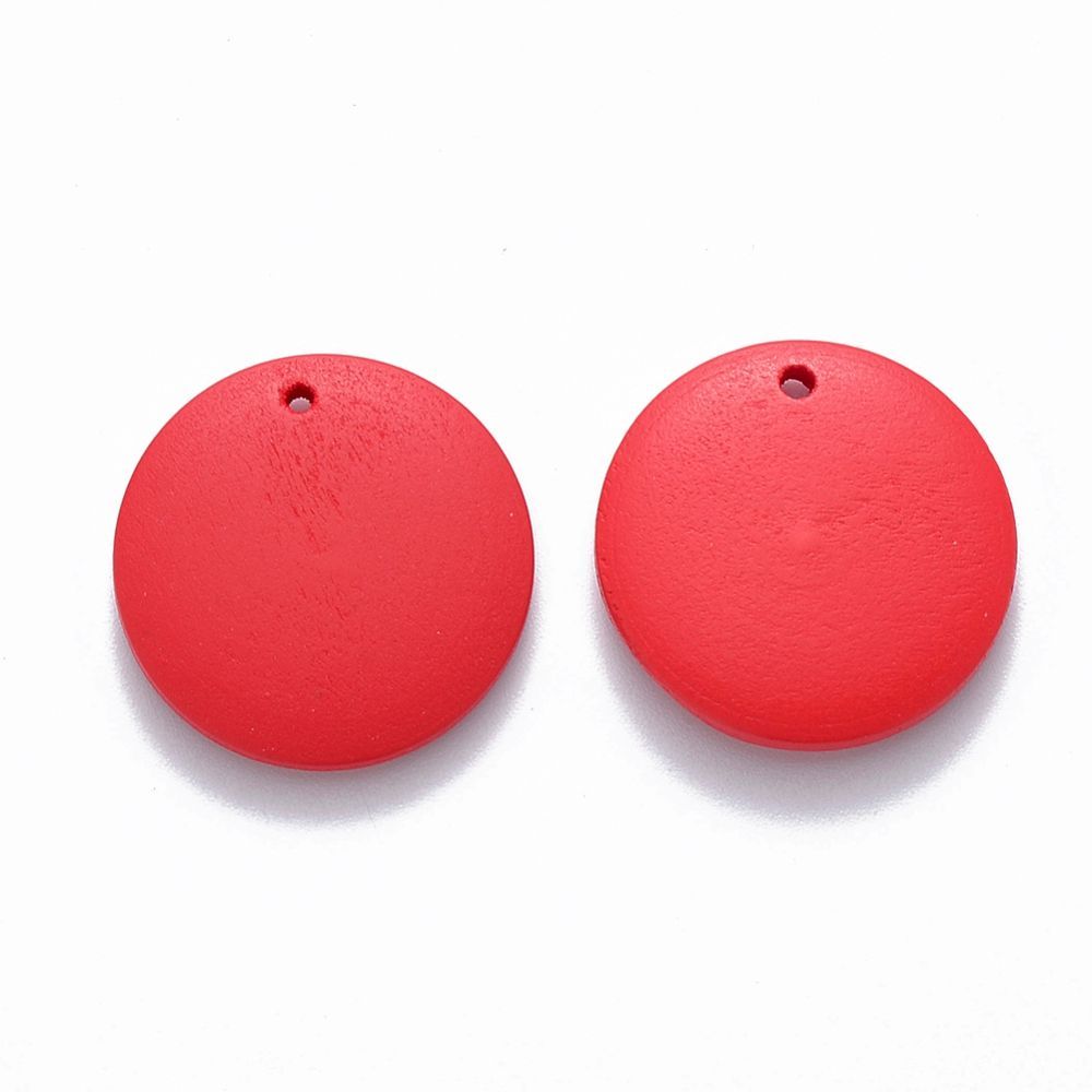 10 x 20mm Painted Wooden Pendants, Red