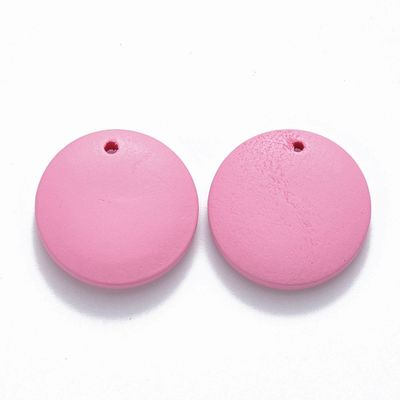10 x 20mm Painted Wooden Pendants, Pink