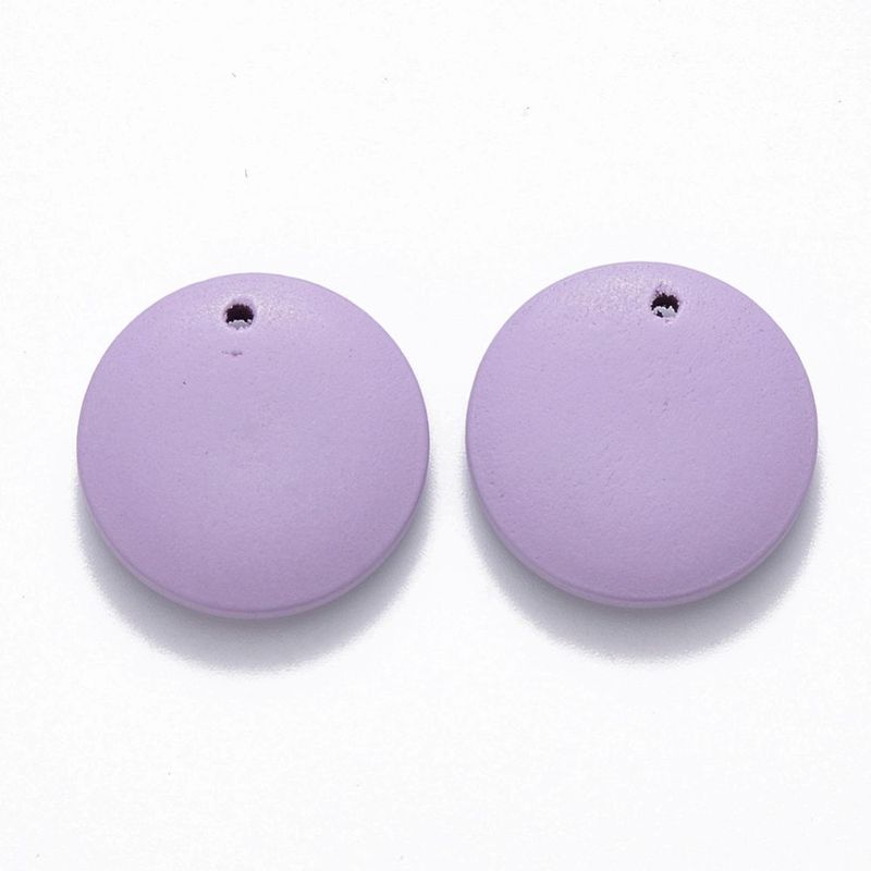 10 x 20mm Painted Wooden Pendants, Purple