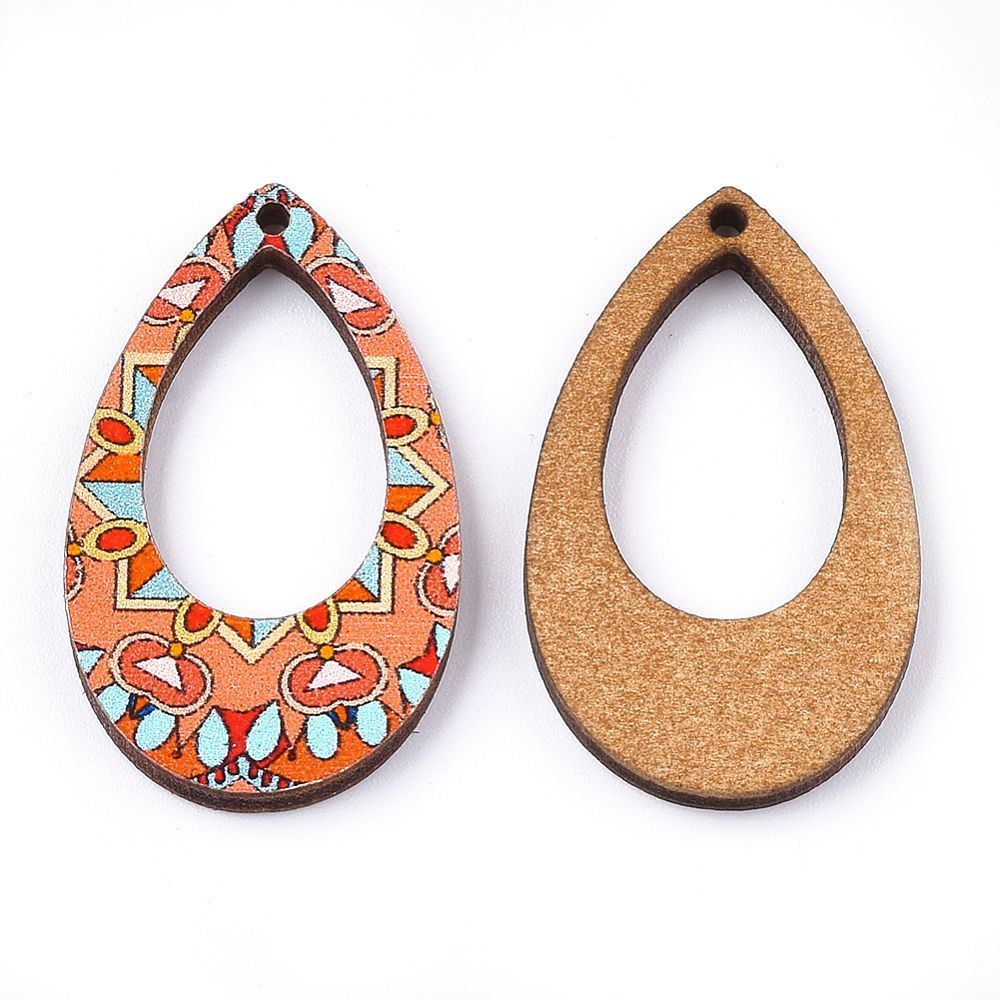 2 x Painted Wooden Pendants, 34x20mm