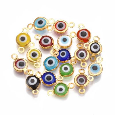 5 x Stainless Steel Gold Evil Eye Connectors, 12x7mm